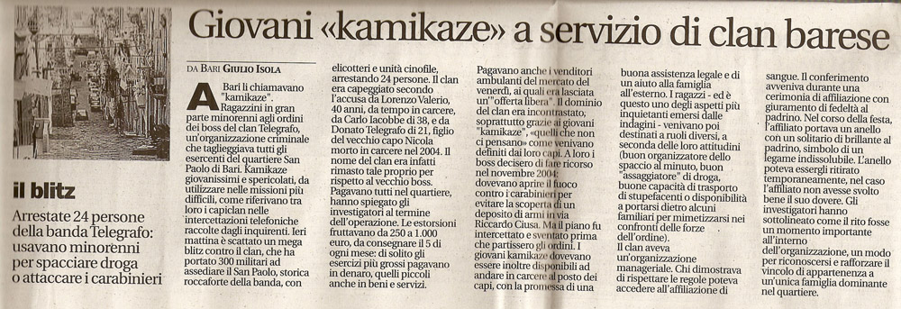 Giovani kamikaze al servizio del clan barese