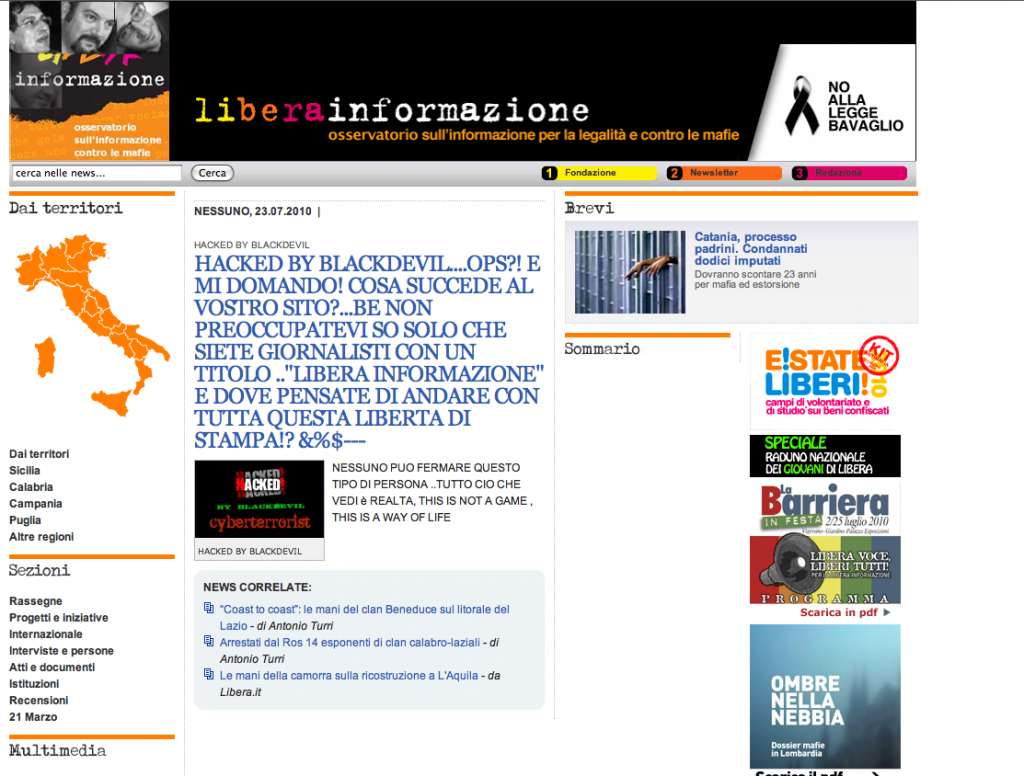 Lumia: sito Liberainformazione violato perche’ da’ fastidio