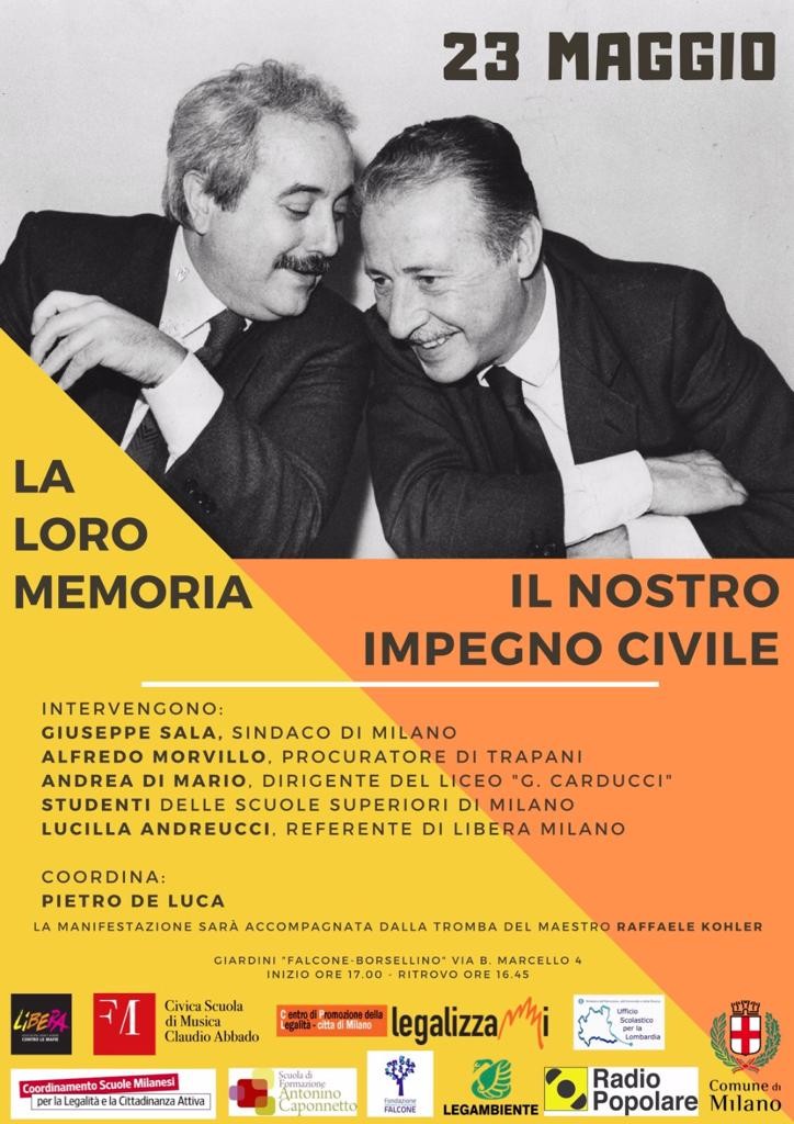 Milano 23 maggio, “Falcone e Borsellino: la loro memoria, il nostro impegno civile”