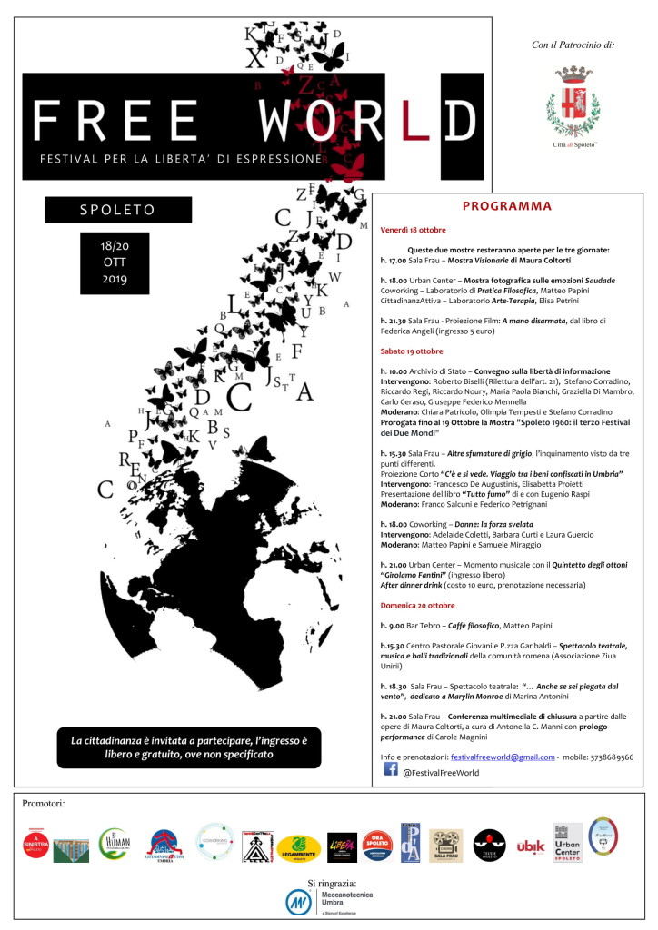 Spoleto 18/20 ottobre, Festival Free Wor(l)d per la Libertà di Espressione