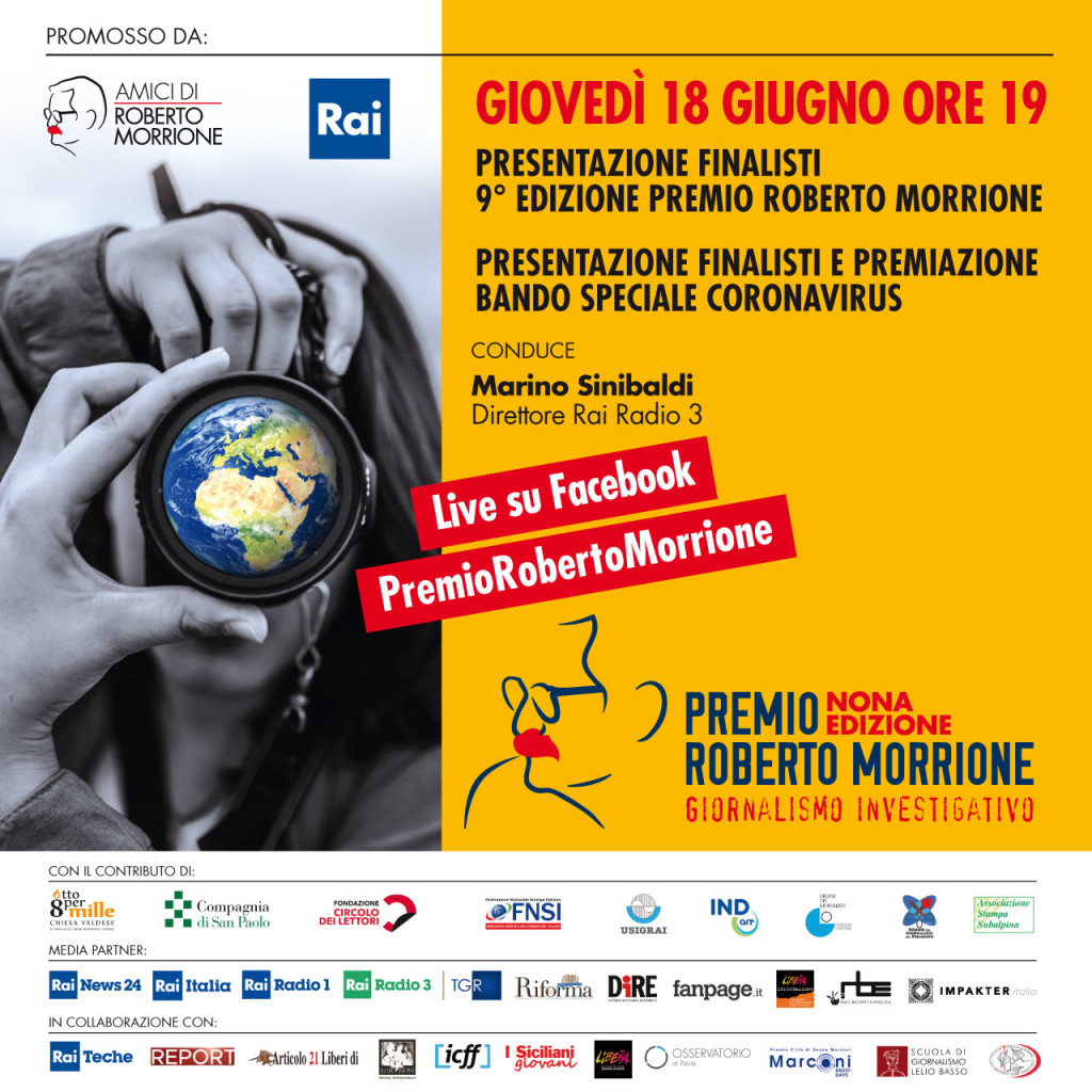 Premio Morrione, 18/6 presentazione finalisti e premiazione bando coronavirus