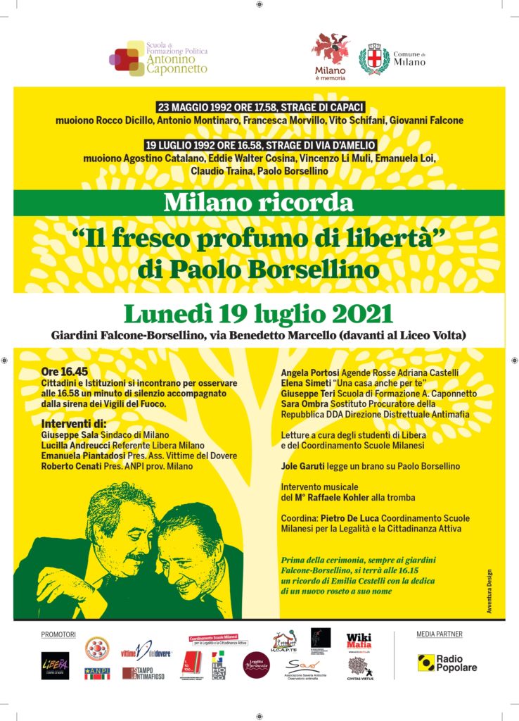 Lunedì 19 luglio: Milano ricorda Paolo Borsellino