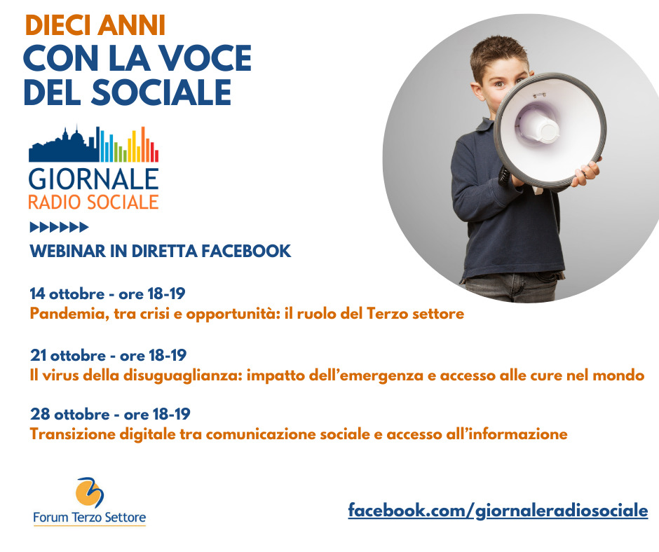 Decimo anniversario del Giornale Radio Sociale, 3 webinar in diretta FB