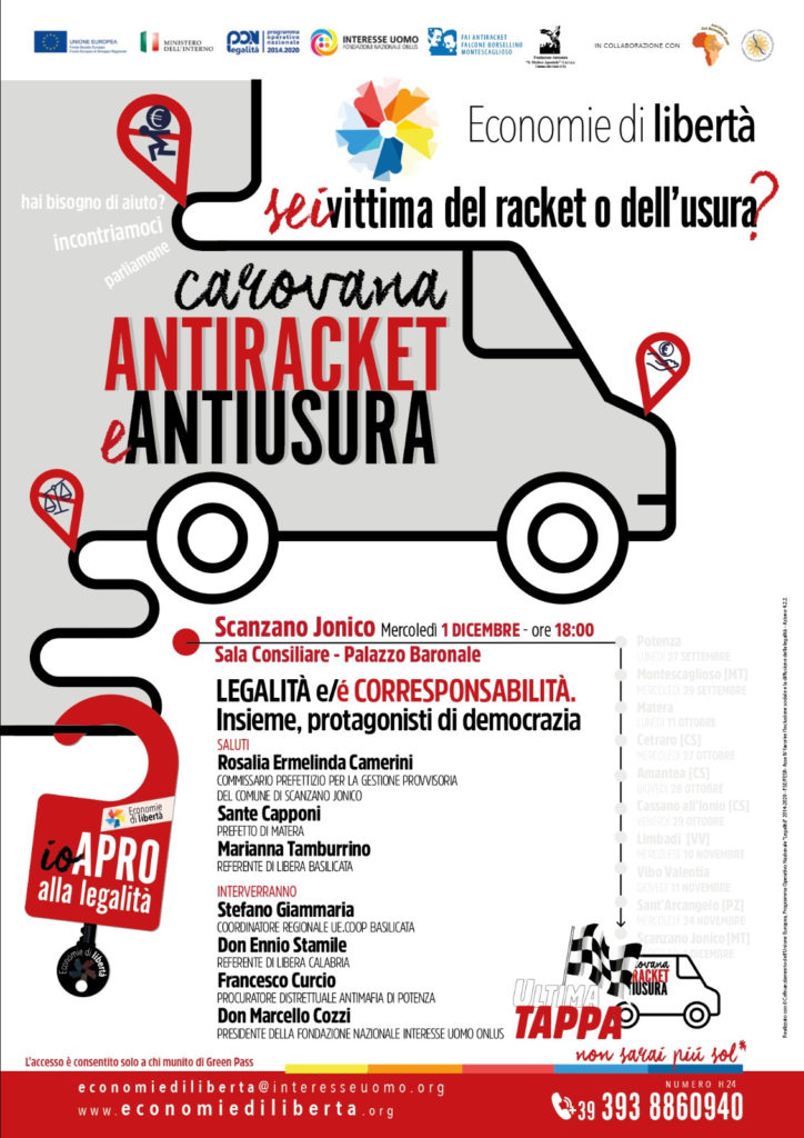 Economie di libertà: tappa finale Carovana antiracket e antiusura a Scanzano Jonico (MT)