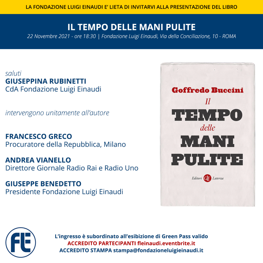 Roma 22/11, presentazione del libro “Il tempo delle mani pulite”
