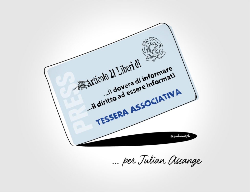 Tessera onoraria di Articolo21 a Julian Assange. Giovedì 9/12 alle 17.30 “Un’ora con…”