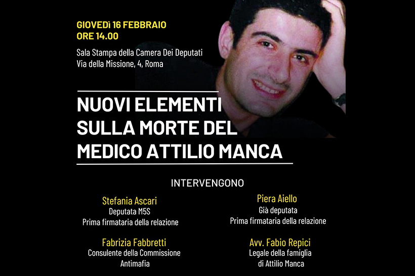 Roma 16/2: “Nuovi elementi sulla morte del medico Attilio Manca”