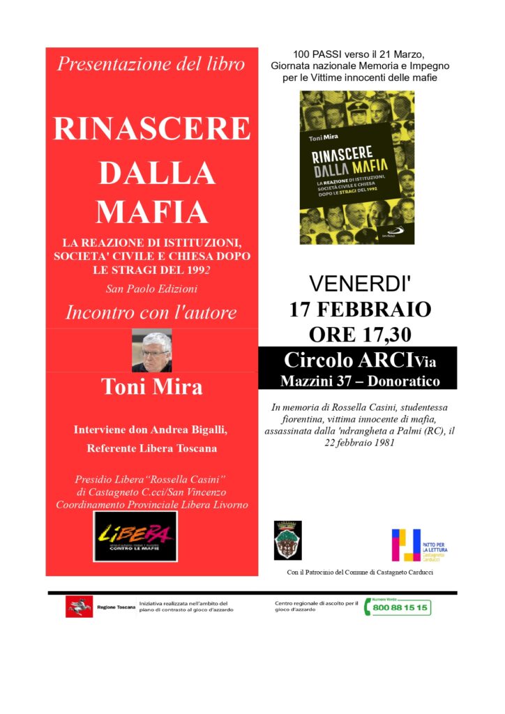 Castagneto Carducci (LI) venerdì 17/2: presentazione del libro “Rinascere dalla mafia”