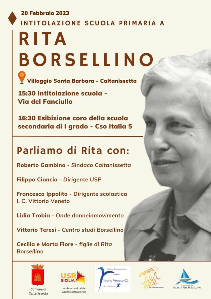 Caltanissetta 20/2, intitolazione a Rita Borsellino della scuola primaria del villaggio Santa Barbara