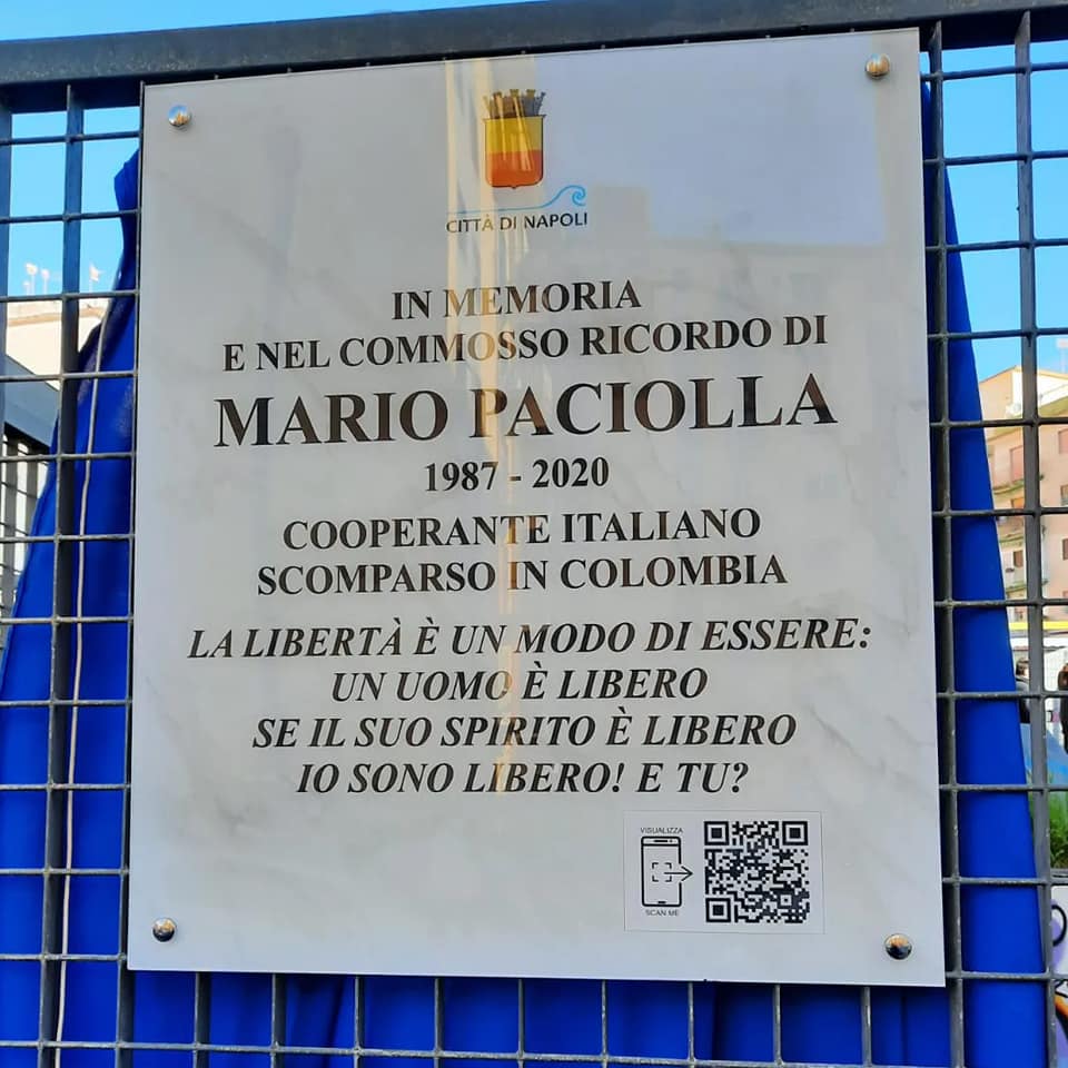 Napoli, una targa per Mario Paciolla
