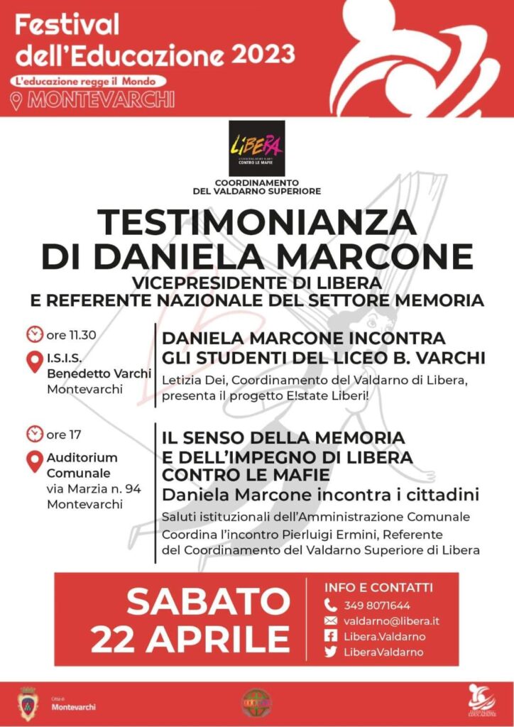 Sabato 22 aprile Daniela Marcone al Festival dell’Educazione di Montevarchi (AR)