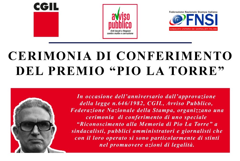 VII° edizione “Premio Pio La Torre”: appuntamento il 13 settembre a Bologna