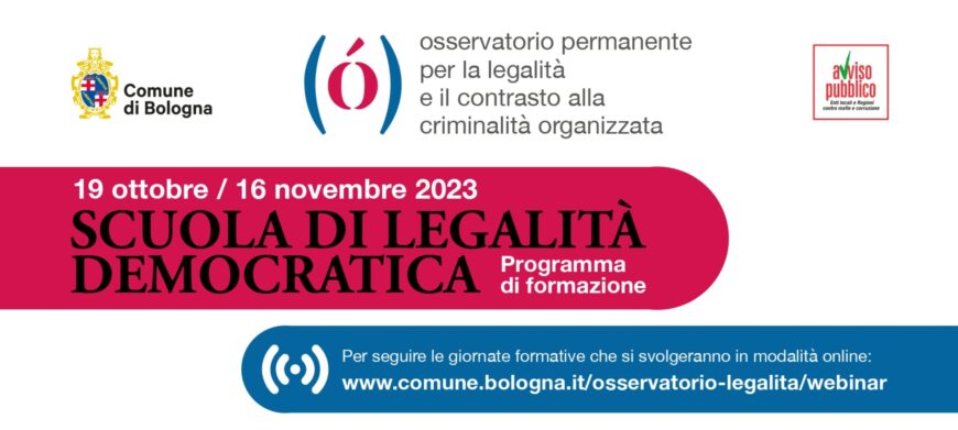 Scuola di legalità democratica: il 19 ottobre via al progetto promosso da Comune di Bologna e Avviso Pubblico