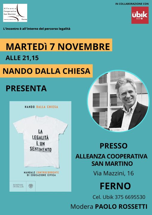 Nando dalla Chiesa a Ferno (VA) per presentare il suo libro “La legalità è un sentimento”