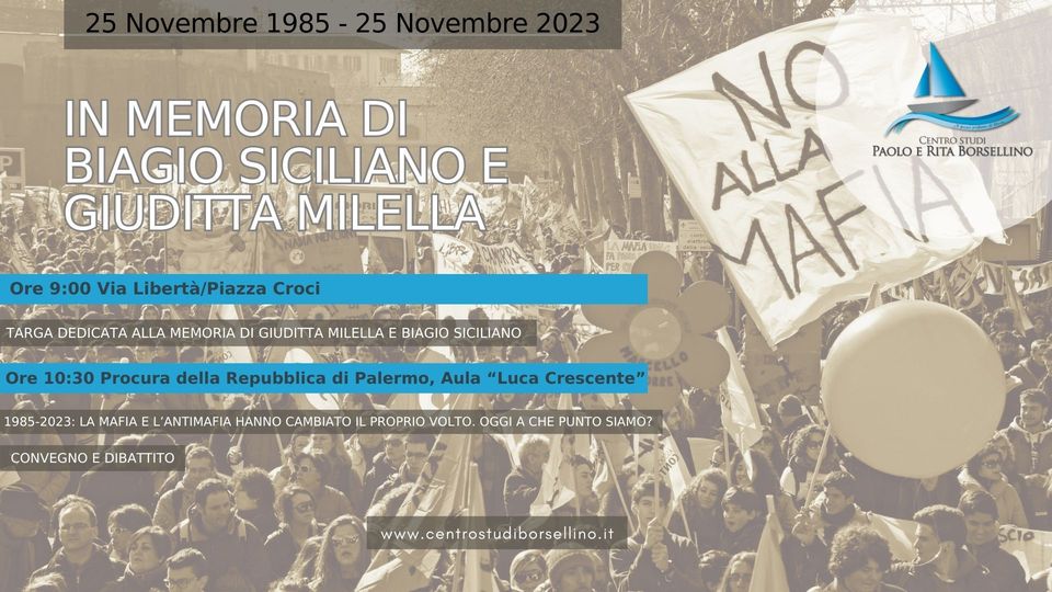 Palermo sabato 25 novembre: “In memoria di Biagio Siciliano e Giuditta Milella”