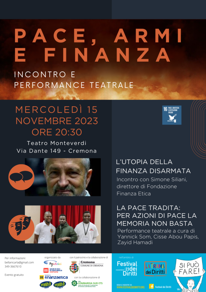 “Pace, armi e finanza”, mercoledì 15 novembre Cremona