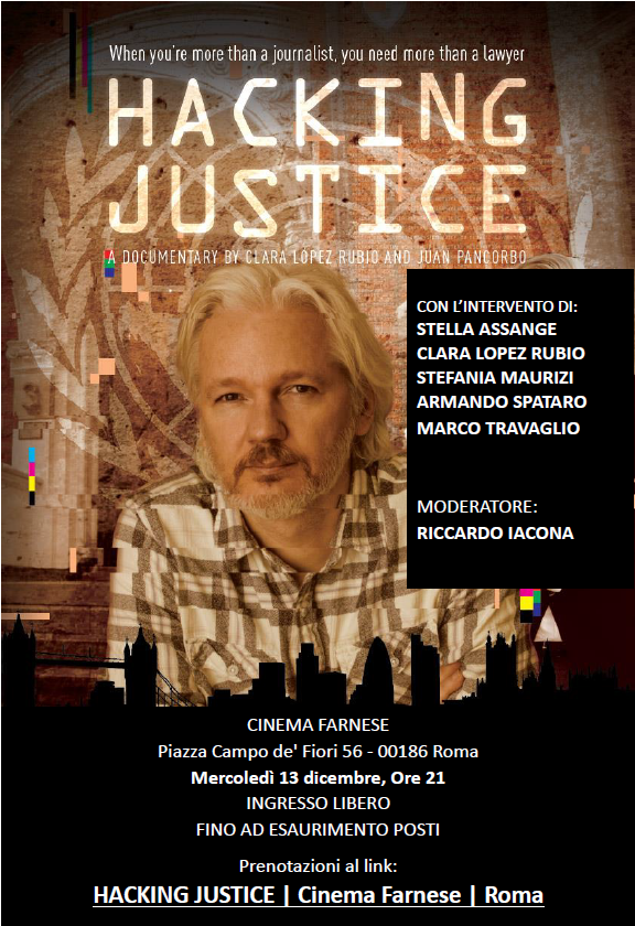 Roma 13 dicembre: “Hacking Justice”, evento speciale per Julian Assange