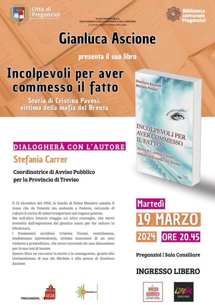 Vittime di mafia. Il 19 marzo a Preganziol (TV) presentazione del libro “Incolpevoli per aver commesso il fatto”