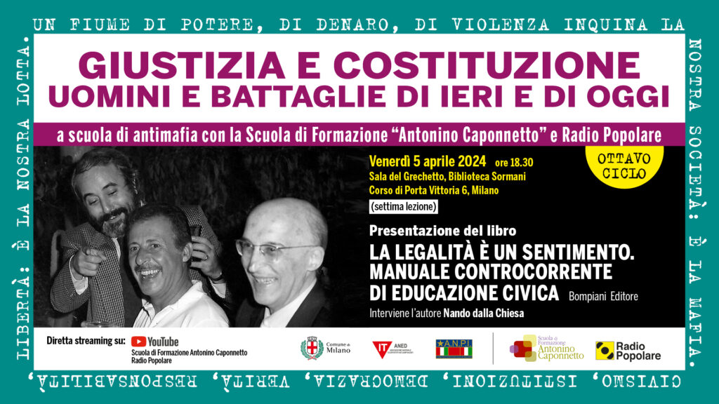 Lezioni Antimafia, chiusura il 5 aprile con la presentazione del libro “La legalità è un sentimento”