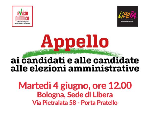 Appello ai candidati per la trasparenza e la legalità: il 4 giugno a Bologna la conferenza stampa