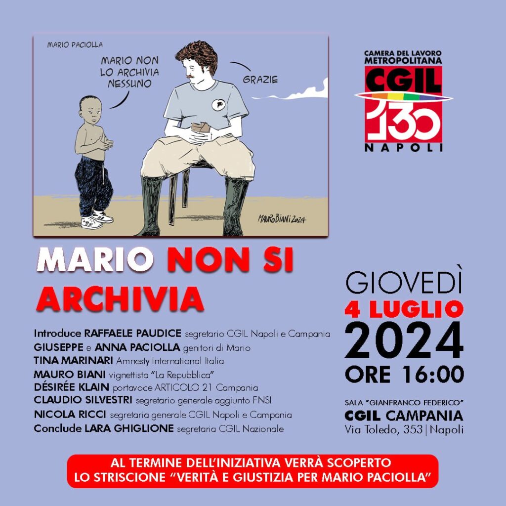 Napoli, giovedì 4 luglio: “Mario non si archivia”