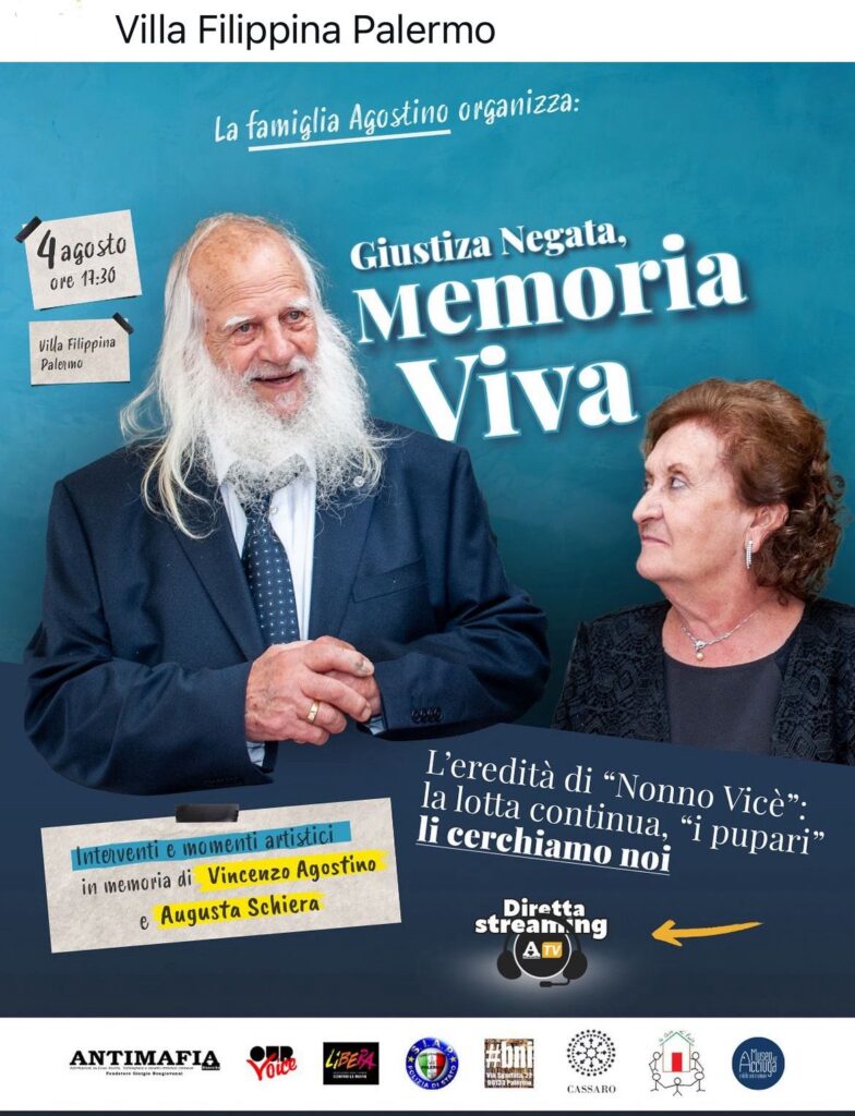 Palermo 4 agosto, “Giustizia negata. Memoria viva” con la famiglia Agostino