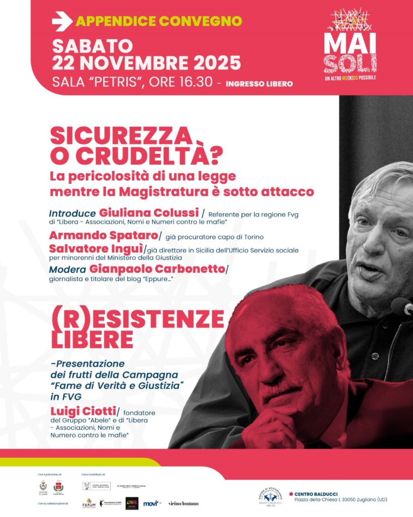 Zugliano (UD), sabato 22 novembre doppio appuntamento con Libera e don Ciotti