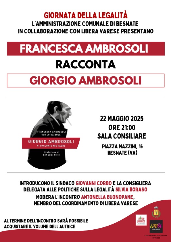 Besnate (VA) 22 maggio, “Francesca Ambrosoli racconta Giorgio Ambrosoli”