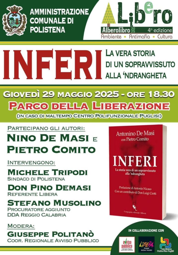 AlberoLibro2025, Il 29 maggio a Polistena la presentazione libro “Inferi” di Antonino De Masi