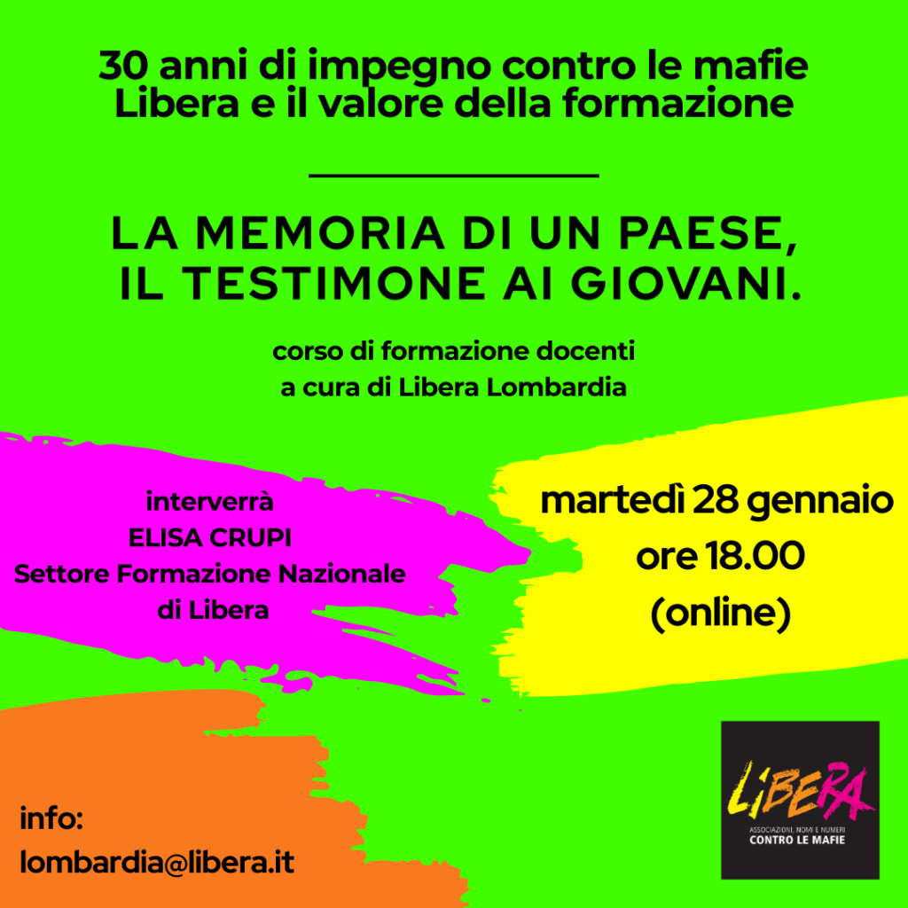 “30 anni di impegno contro le mafie, Libera e il valore della formazione”, 2° appuntamento on line