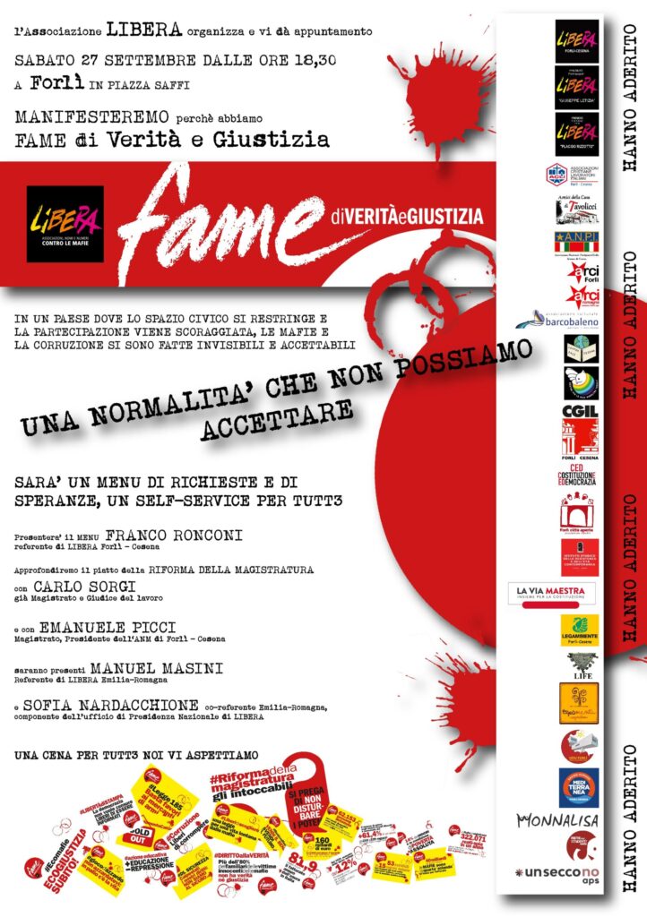 Forlì 27 settembre in Piazza Saffi la campagna “Fame di verità e giustizia”