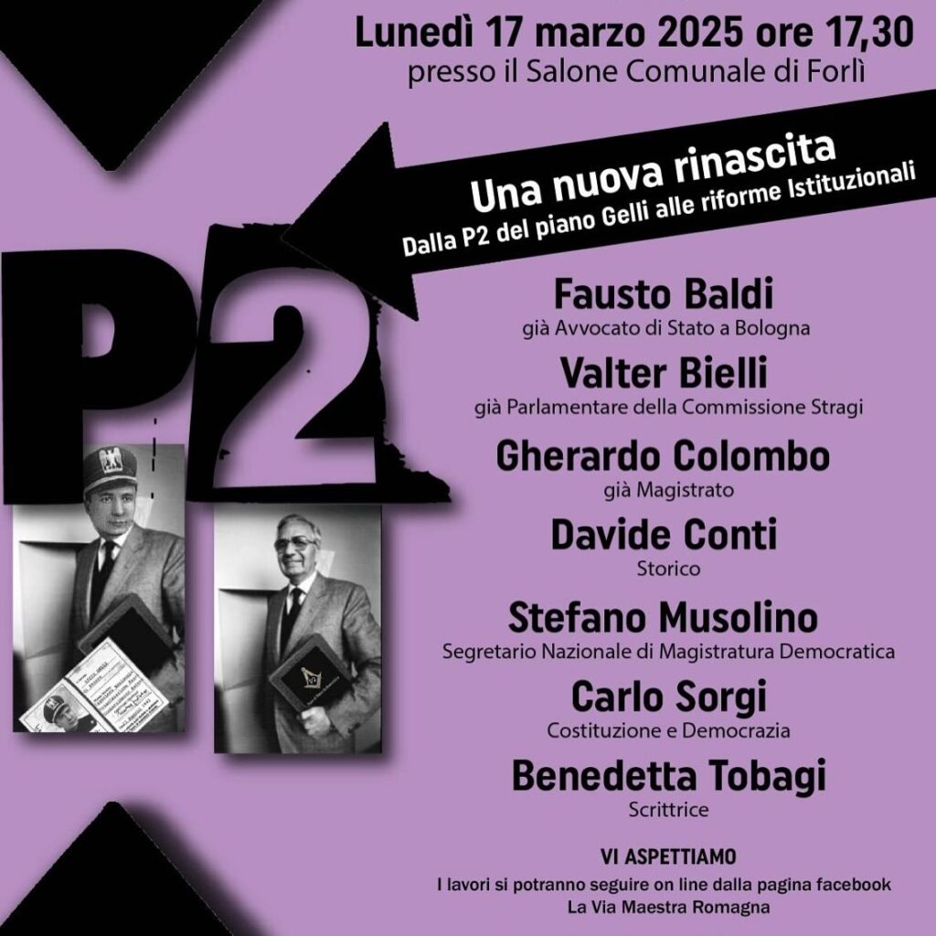 Nel 44° anniversario del ritrovamento delle liste della P2, due incontri pubblici a Forlì