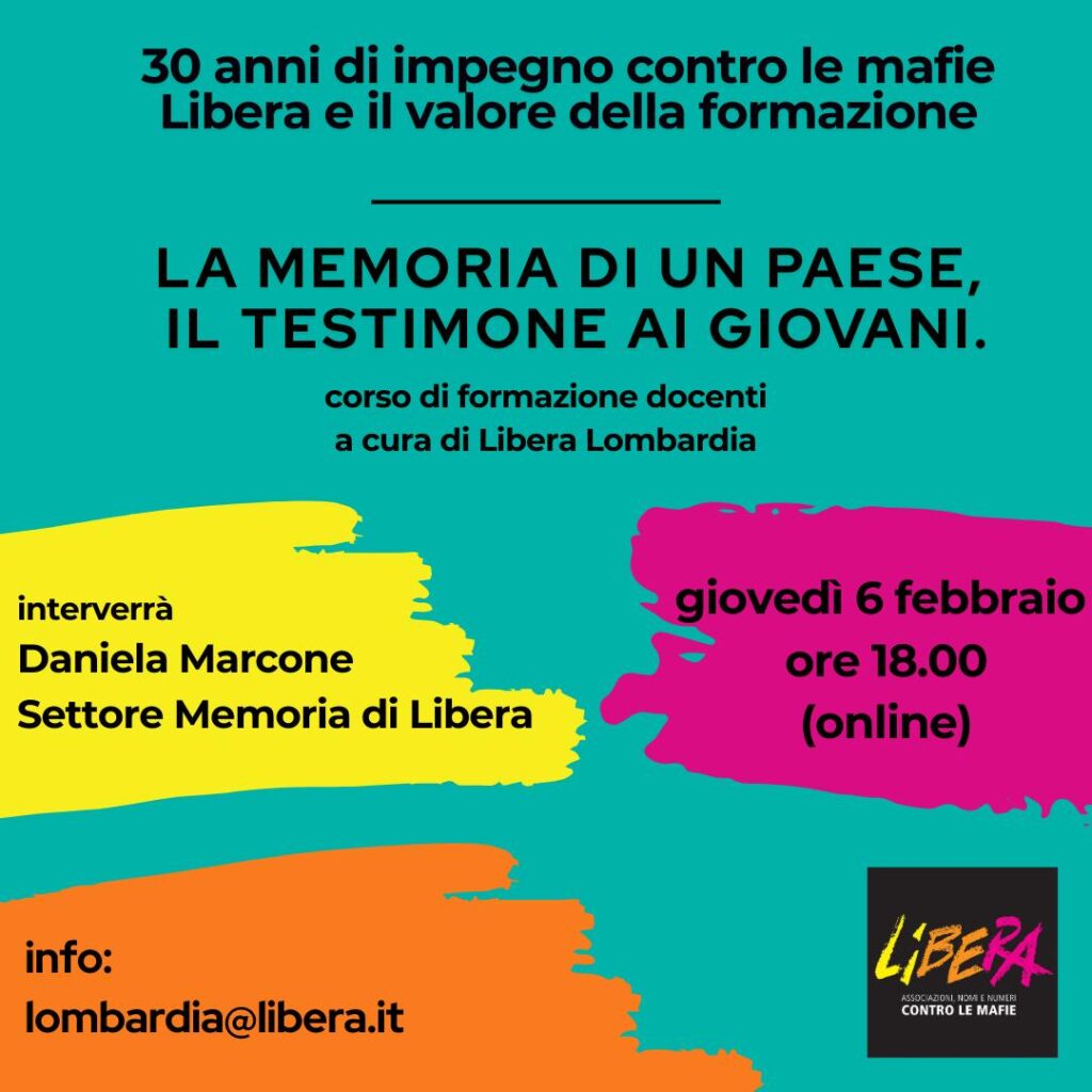 “30 anni di impegno contro le mafie, Libera e il valore della formazione”, 3° appuntamento on line