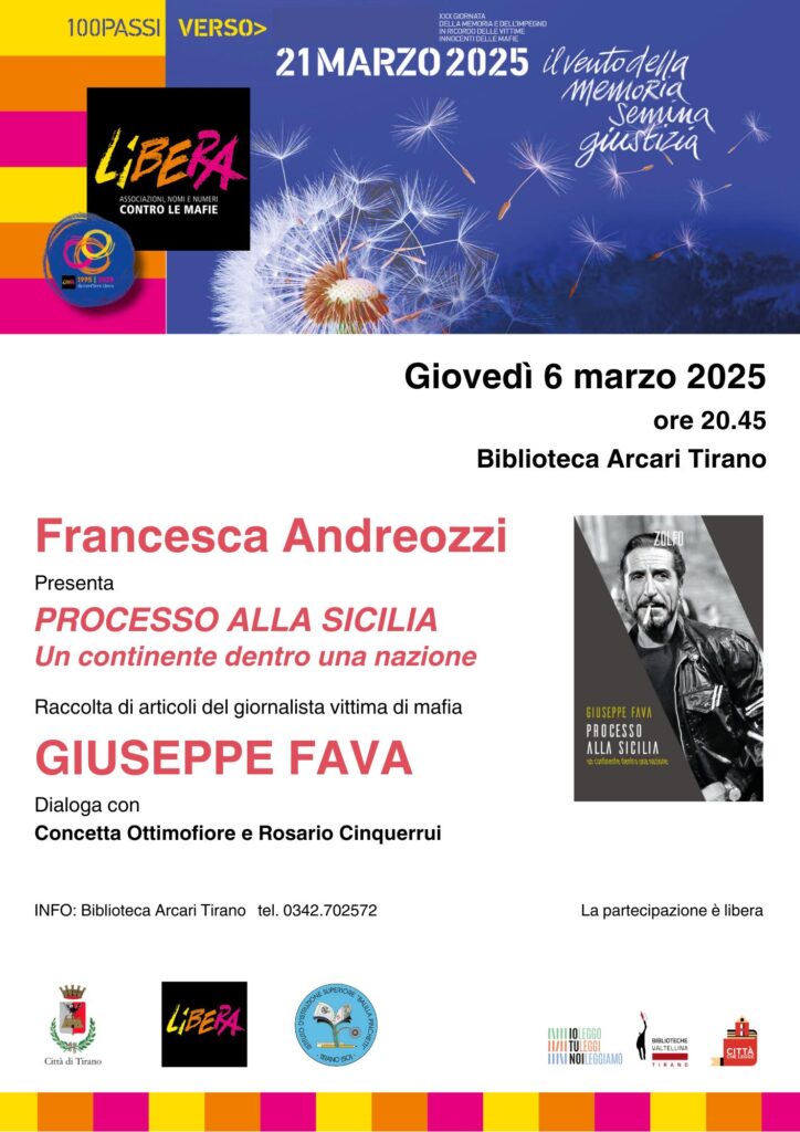 Tirano (SO) 6 marzo, presentazione del libro “Processo alla Sicilia” di Pippo Fava