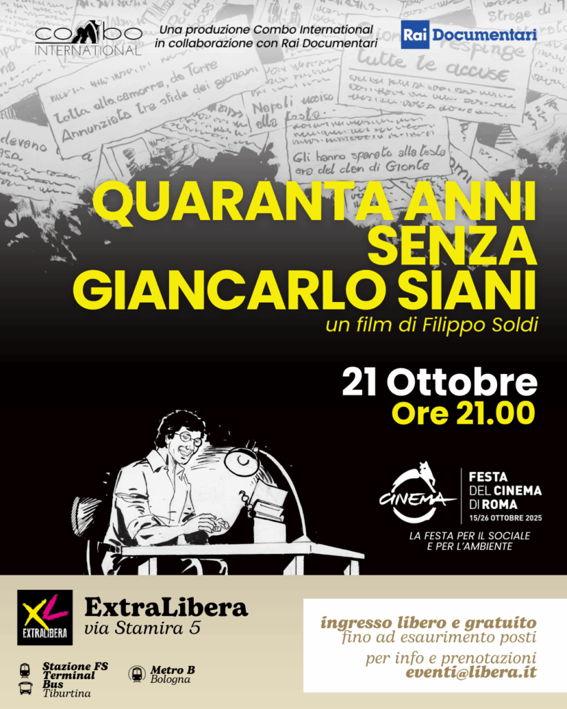 Roma 21 ottobre, proiezione di “Quarant’anni senza Giancarlo Siani” e dibattito ad ExtraLibera