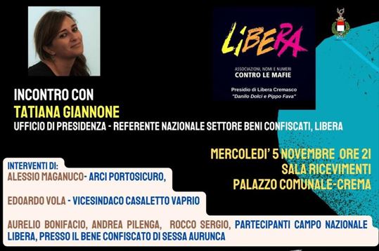 Crema 5 novembre: “Raccontiamo il Bene”con Tatiana Giannone e il presidio cremasco di Libera