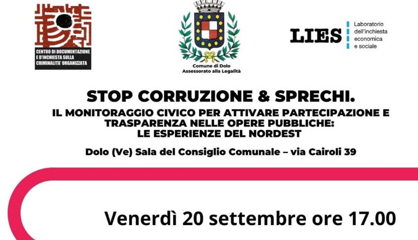 “Stop corruzione & sprechi”: a Dolo (VE) 20 settembre le esperienze di monitoraggio civico del nordest