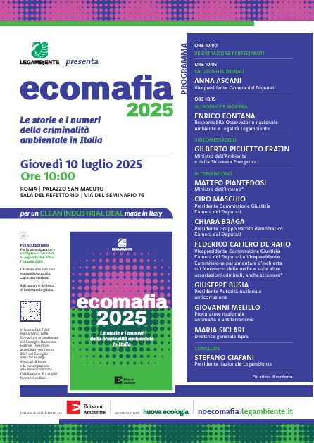 Roma 10 luglio, presentazione del rapporto Ecomafia 2025 di Legambiente