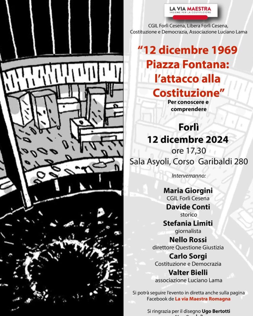 Forlì, La via maestra: “12 dicembre 1969. Piazza Fontana: l’attacco alla Costituzione”