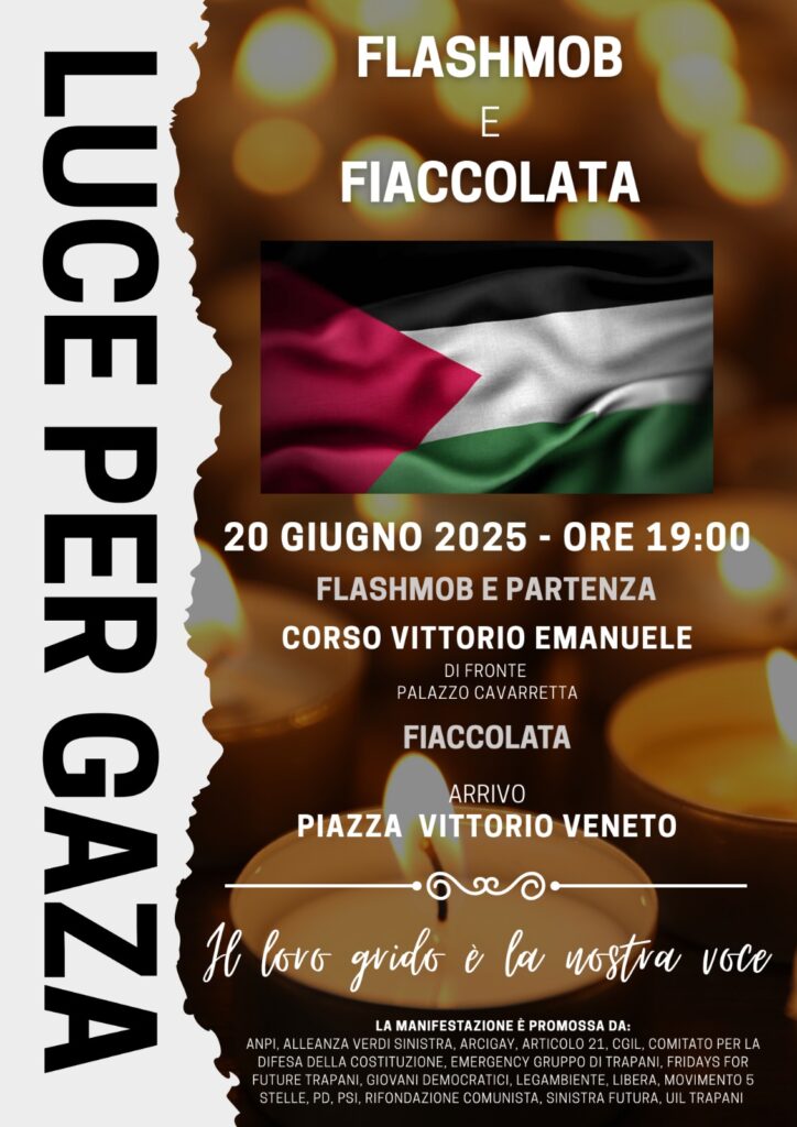 Sabato 20 giugno, Trapani: “Luce per Gaza – Una firma per Gaza”