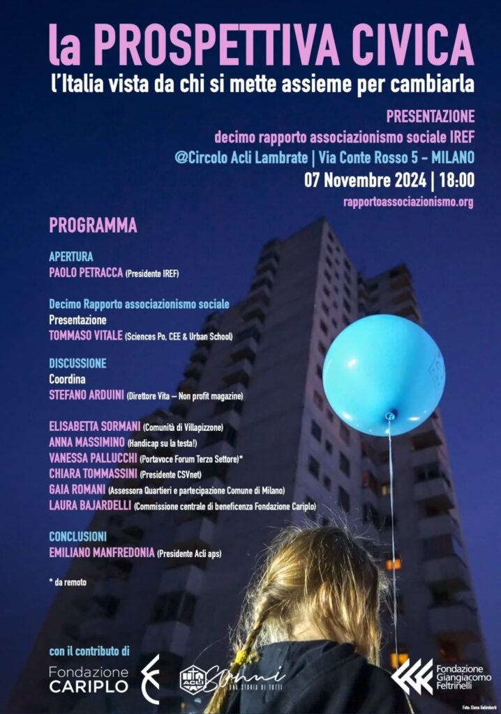 “La prospettiva civica: l’Italia vista da chi si mette insieme per cambiarla”, Milano 7 novembre