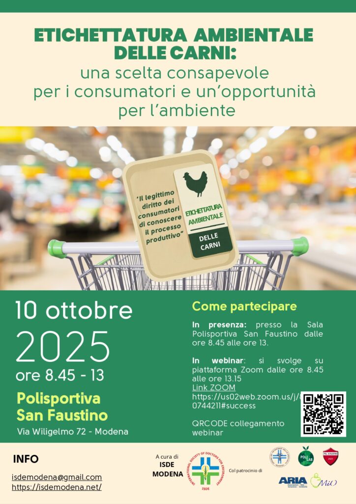 “Etichettatura ambientale delle carni”, convegno ISDE Modena il 10 ottobre