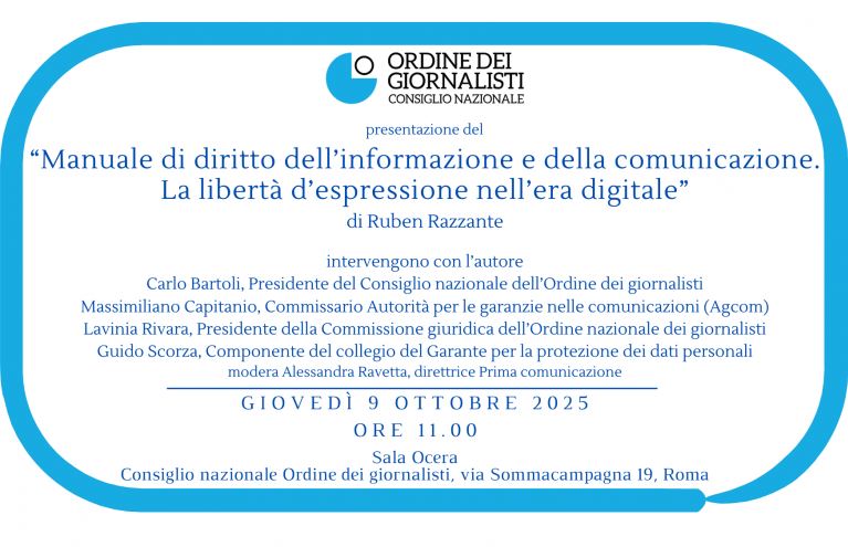 Tecnologie diritti e nuove regole dell’informazione, Roma 9 ottobre Ordine dei giornalisti