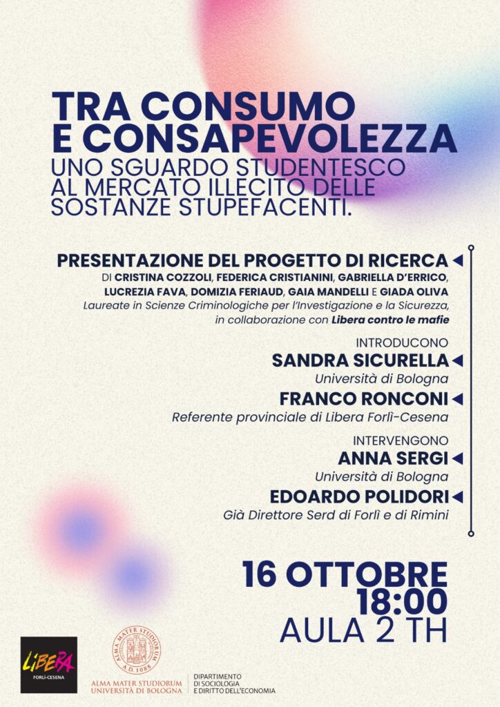 Forlì 16/10, presentazione della ricerca sul mercato illecito delle sostanze stupefacenti