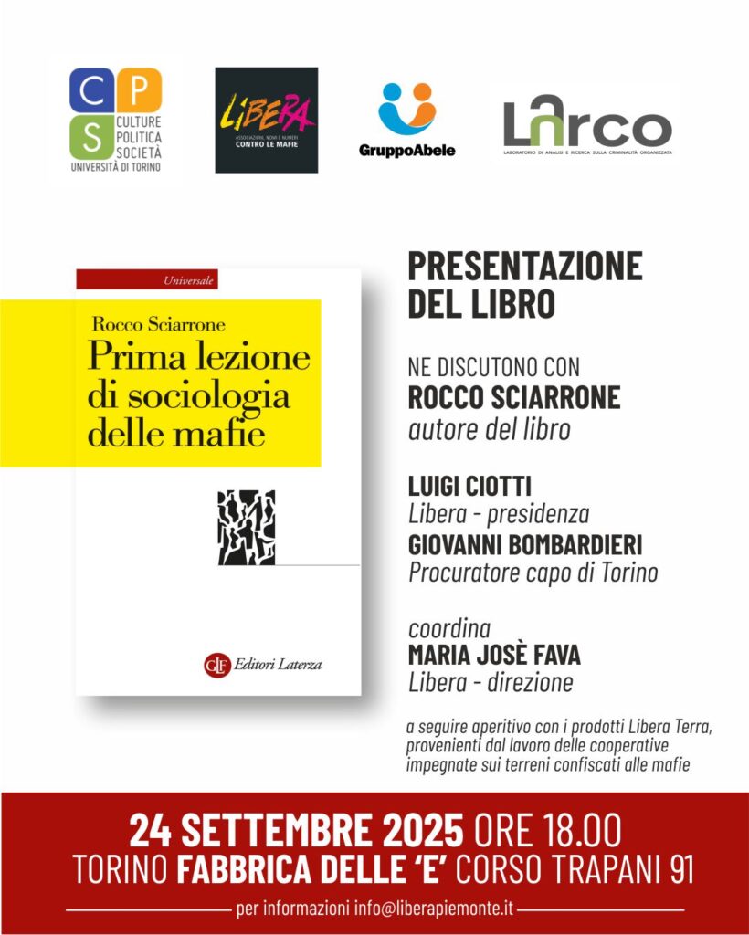 Torino 24 settembre: “Prima lezione di sociologia delle mafie”