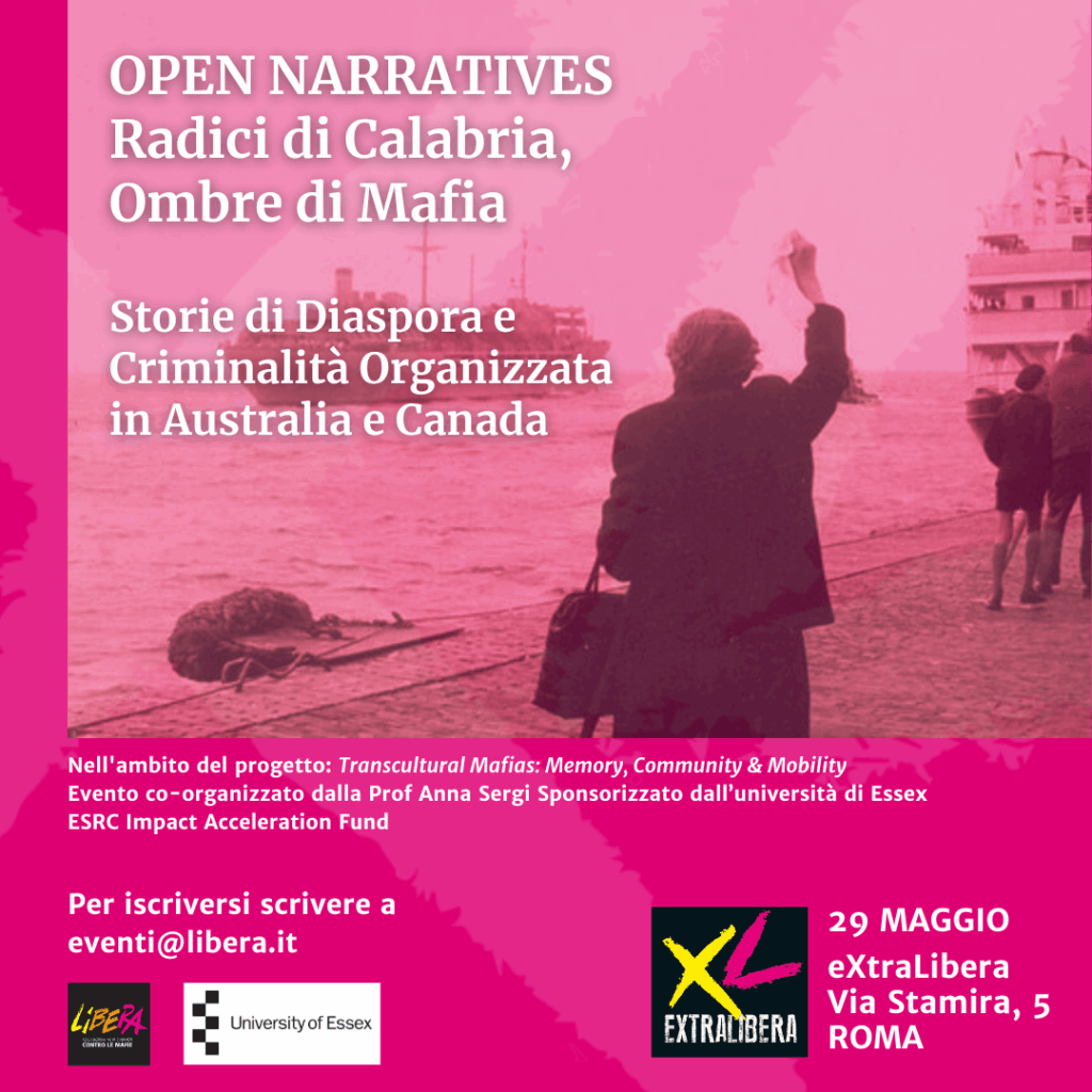 Roma, ExtraLibera 29 maggio: “Open Narratives: Radici di Calabria, Ombre di Mafia”