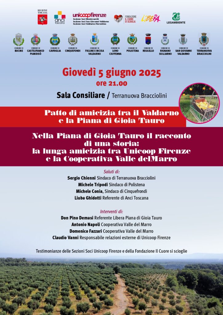 Patto di amicizia tra 9 comuni del Valdarno e 2 comuni della Piana di Gioia Tauro