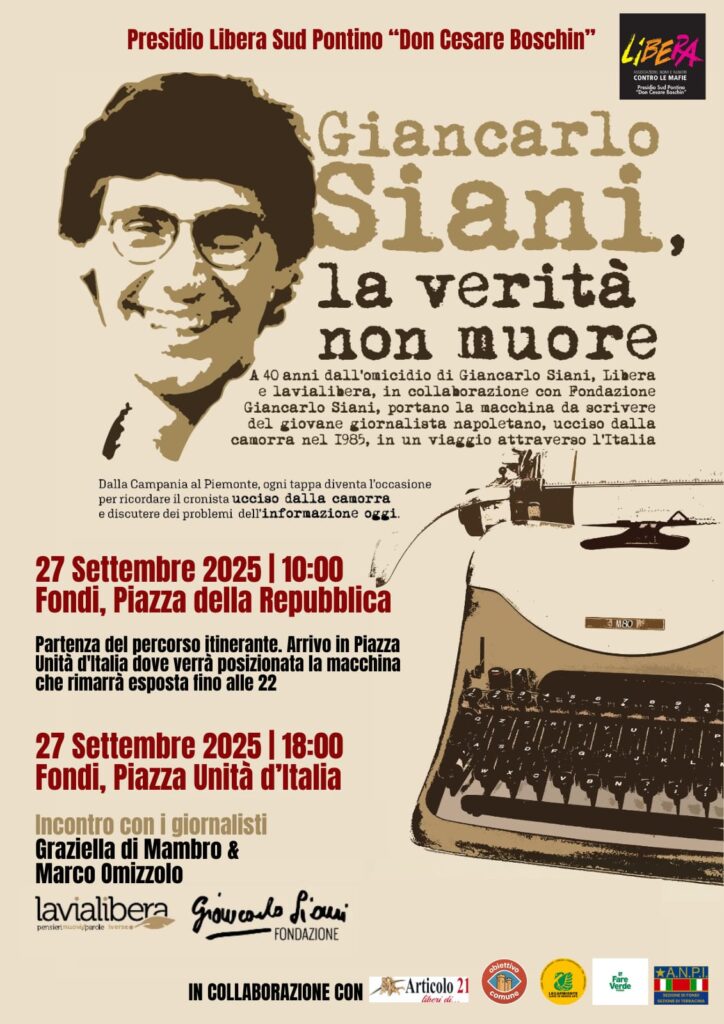 Parte da Latina e Fondi il viaggio della macchina da scrivere di Giancarlo Siani