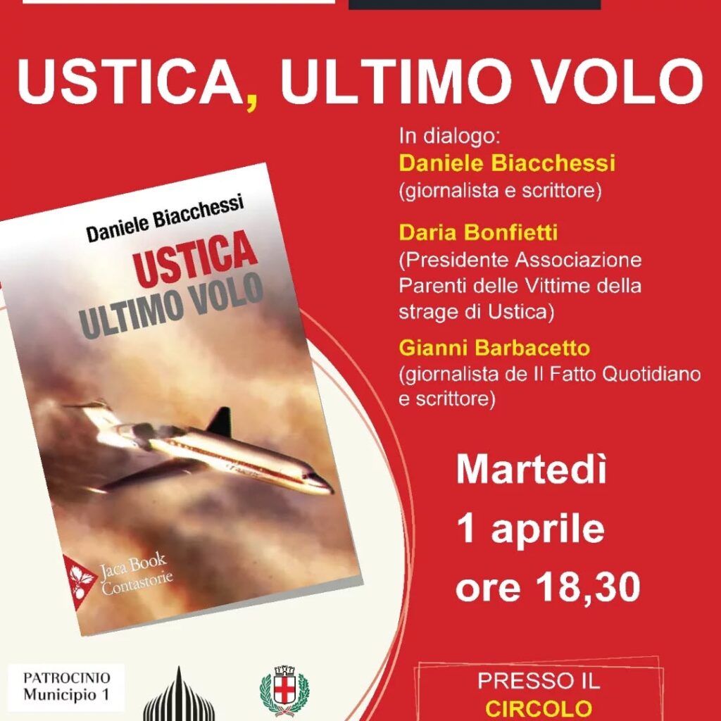 Milano, 1 aprile presentazione del libro “Ustica, ultimo volo” di Daniele Biacchessi