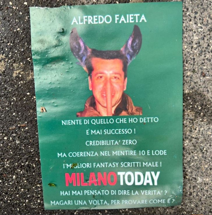 Solidarietà al giornalista di Milano Today, vittima di campagna diffamatoria con volantini